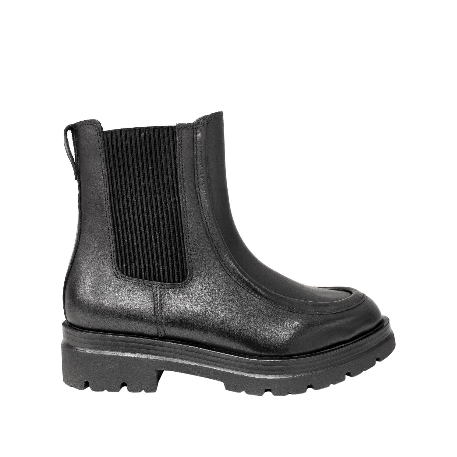 Włoskie Botki Igi&Co – czarne, skórzane, na platformie - widok z boku.