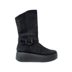 Włoskie Botki Igi&Co ze skóry naturalnej – czarne, zamszowe, na platformie - widok z boku.