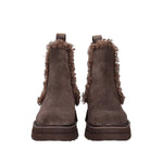 Włoskie botki na platformie marki Tosca Blu – brązowe, zamszowe, z futerkiem - widok z przodu.