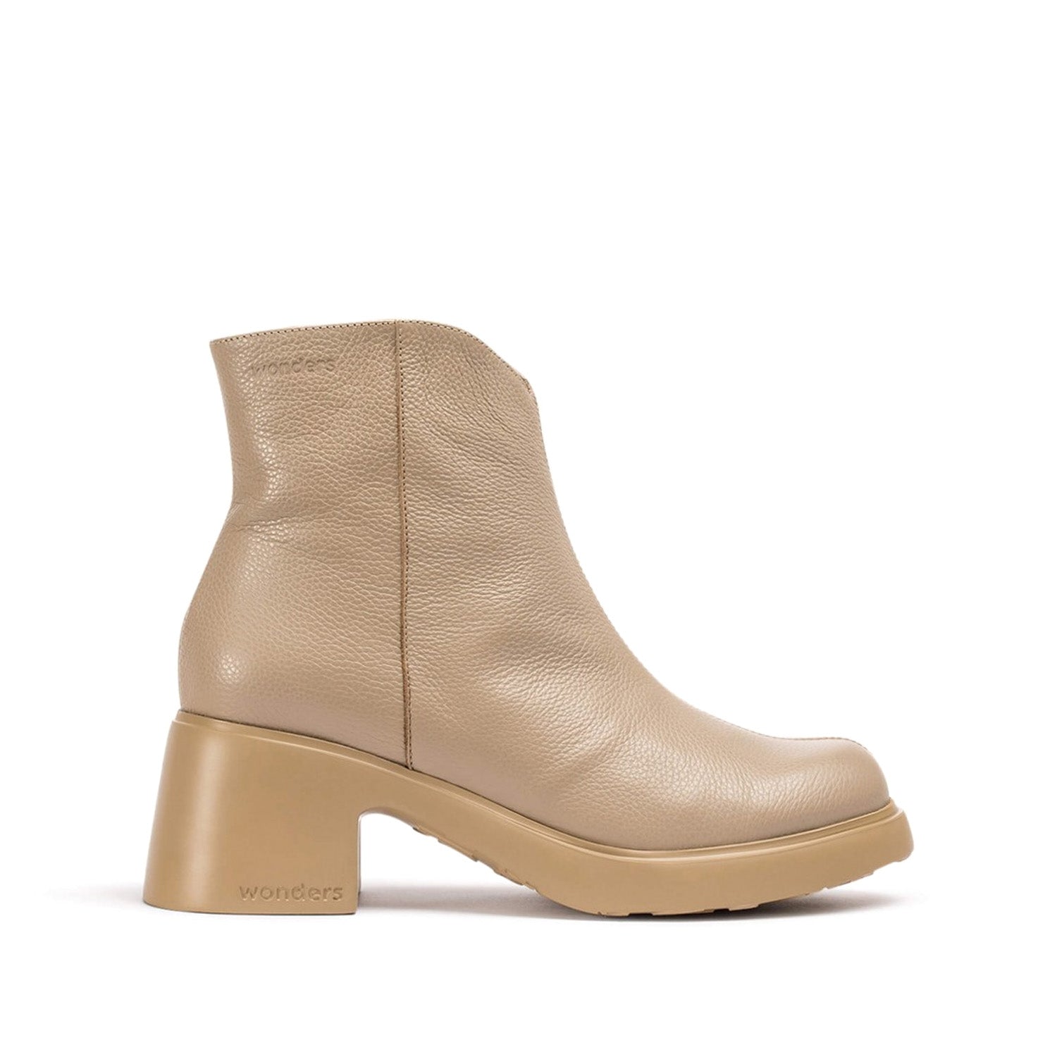 Botki Wonders FLYTRES – taupe, skóra naturalna, na obcasie - widok z boku.