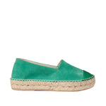 Espadryle Macarena – zielone, zamszowe, skórzane – ujęcie z boku, klasyczny fason