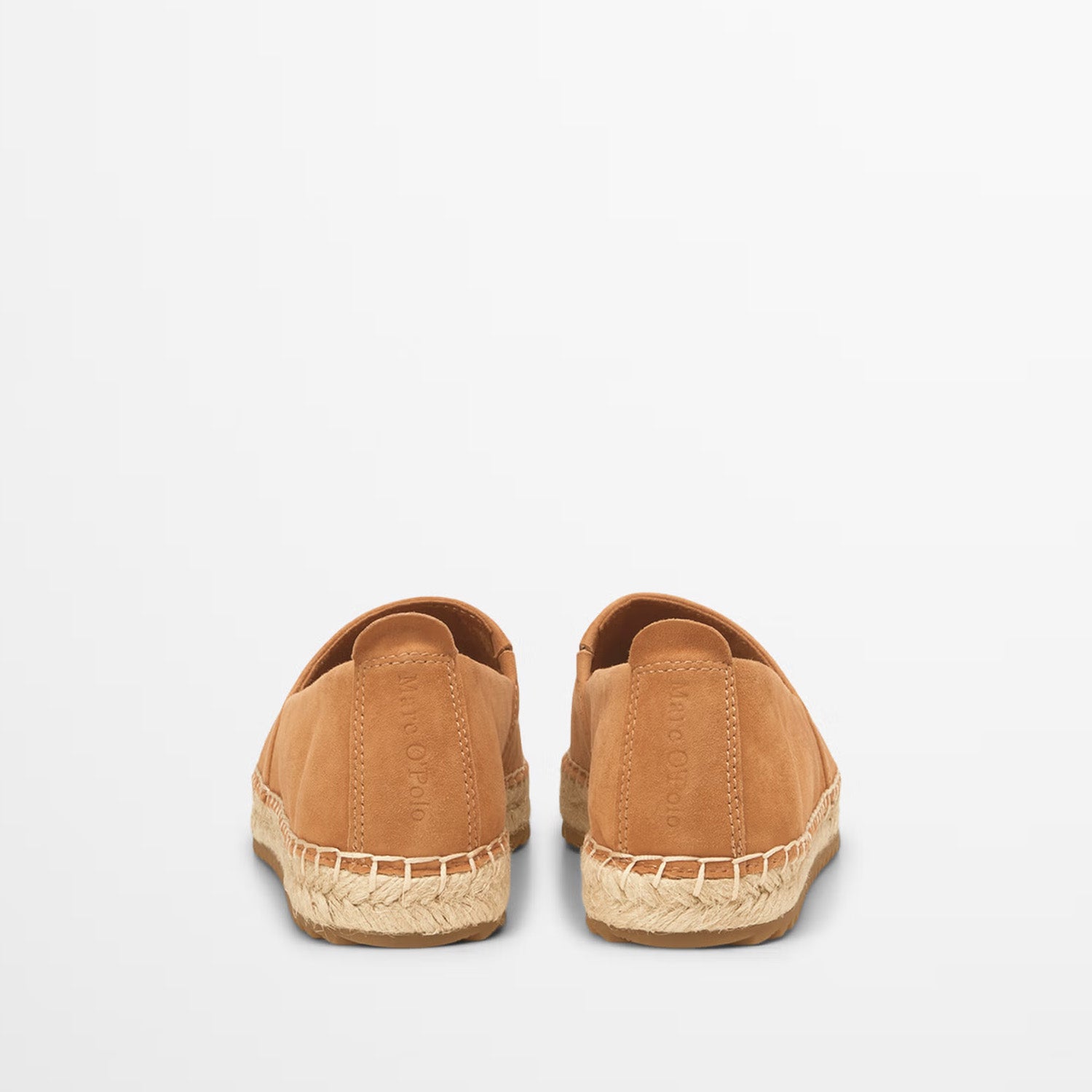 Espadryle Marc O’Polo zamszowe skóra naturalna – widok z tyłu, pokazujący haftowane logo na pięcie.