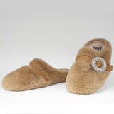 Kapcie Macarena – brązowe, eleganckie, z futerkiem