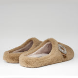 Kapcie Macarena – brązowe, eleganckie, z futerkiem