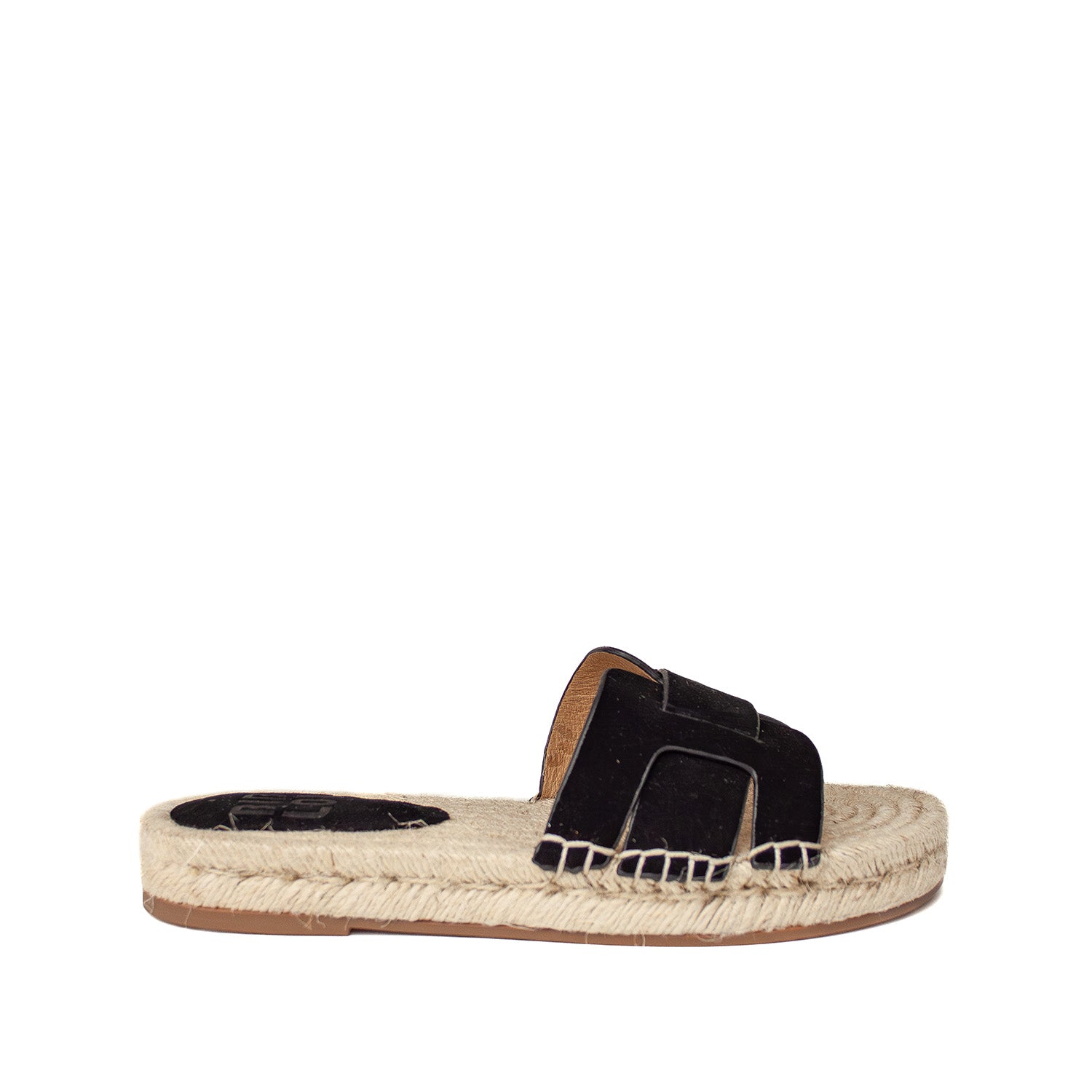 Hiszpańskie Klapki Bibi Lou w stylu espadryli, zamszowe, z naturalnej plecionki - widok z boku.