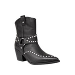 Kowbojki Tosca Blu – czarne, skórzane, z napami - widok pod kątem.