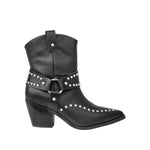 Kowbojki Tosca Blu – czarne, skórzane, z napami - widok z boku.