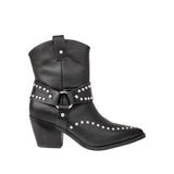 Kowbojki Tosca Blu – czarne, skórzane, z napami - widok z boku.