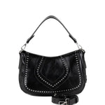 Listonoszka Ripani – czarna, skórzana, z nitami - widok z przodu.