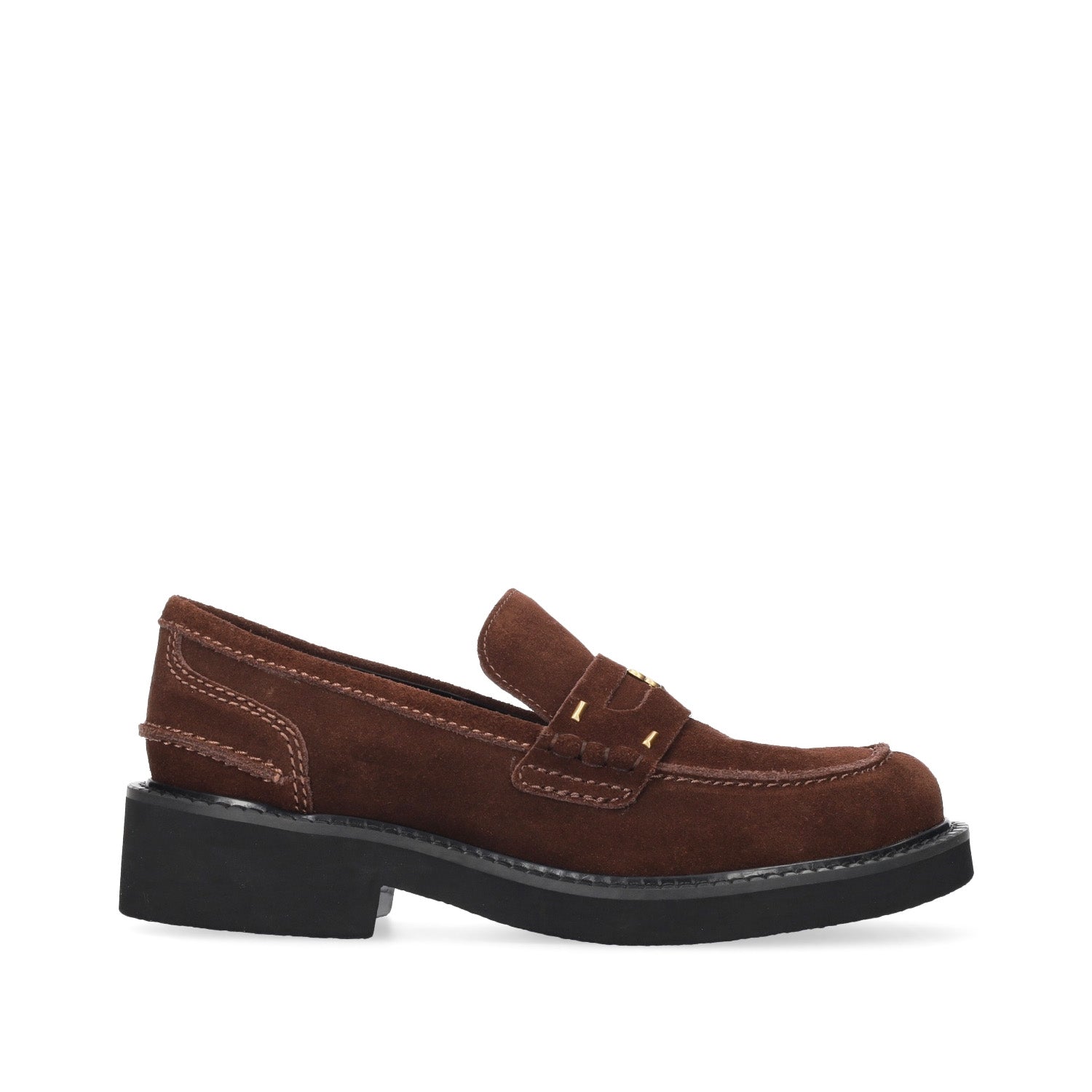 Loafersy hiszpańskiej marki Bibi Lou – brązowe, skórzane, zamszowe - widok z boku.