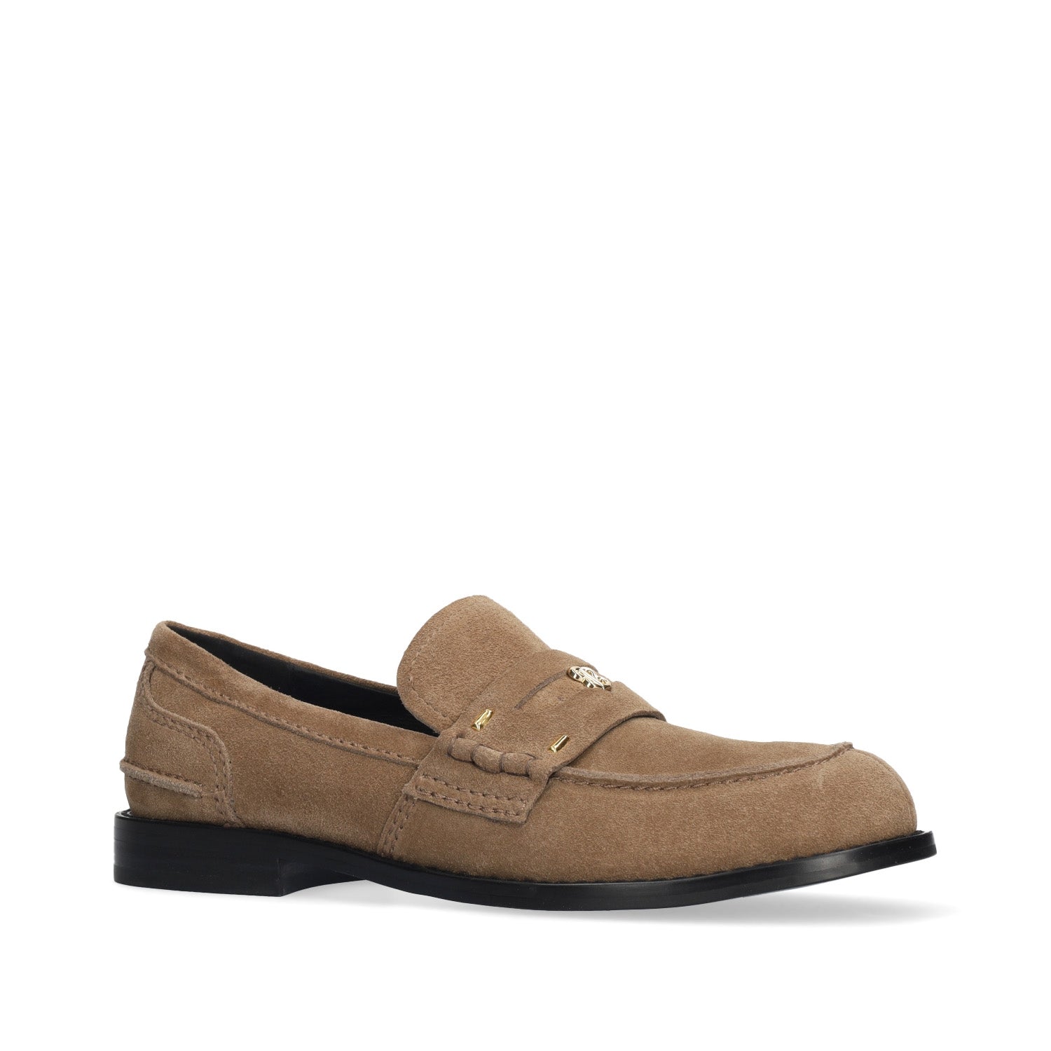 Loafersy hiszpańśkiej marki Bibi Lou – taupe, skórzane, zamszowe - widok pod kątem.