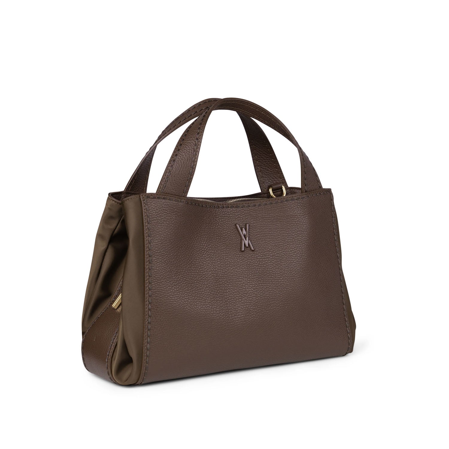 Brązowa shopperka włoskiej marki Plinio Visona – skórzana, włoska,, z naturalnej skóry licowej - widok pod kątem.