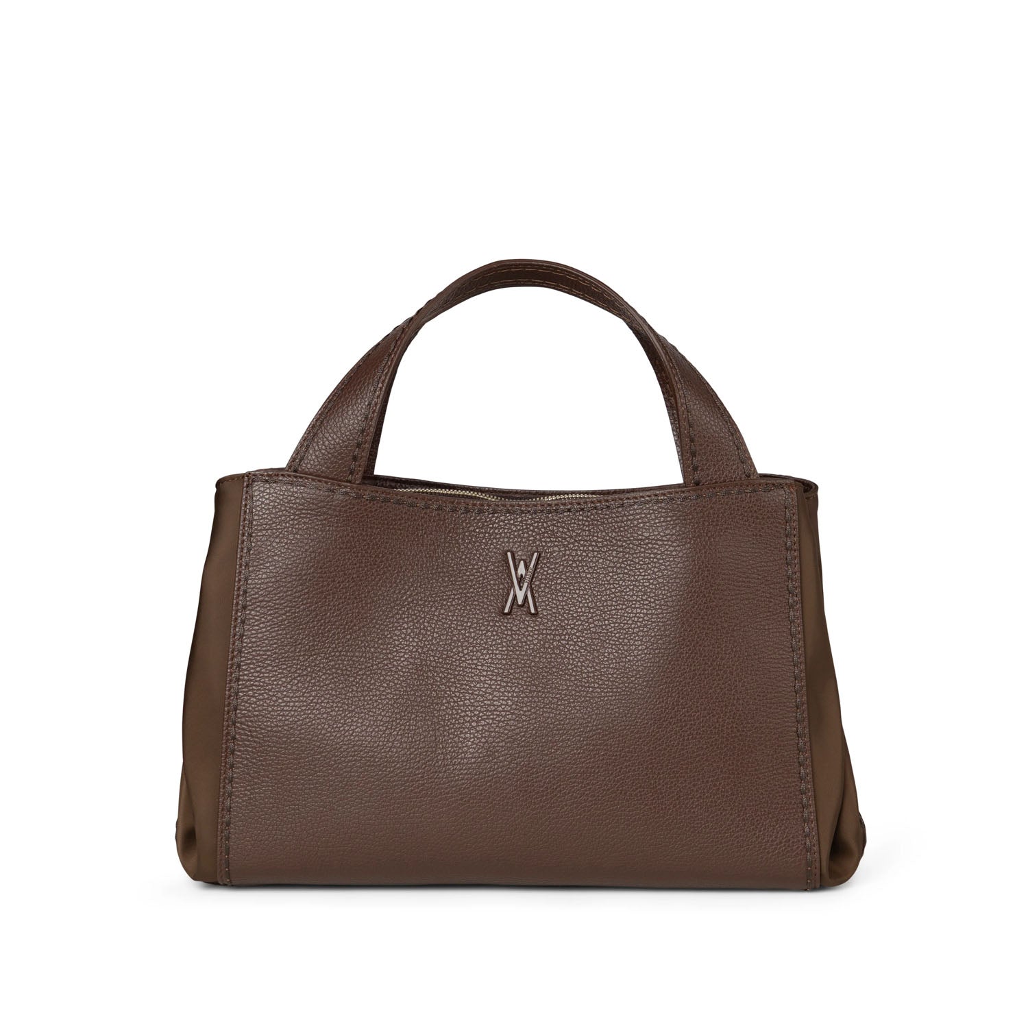 Brązowa shopperka włoskiej marki Plinio Visona – skórzana, włoska,, z naturalnej skóry licowej - widok z przodu.