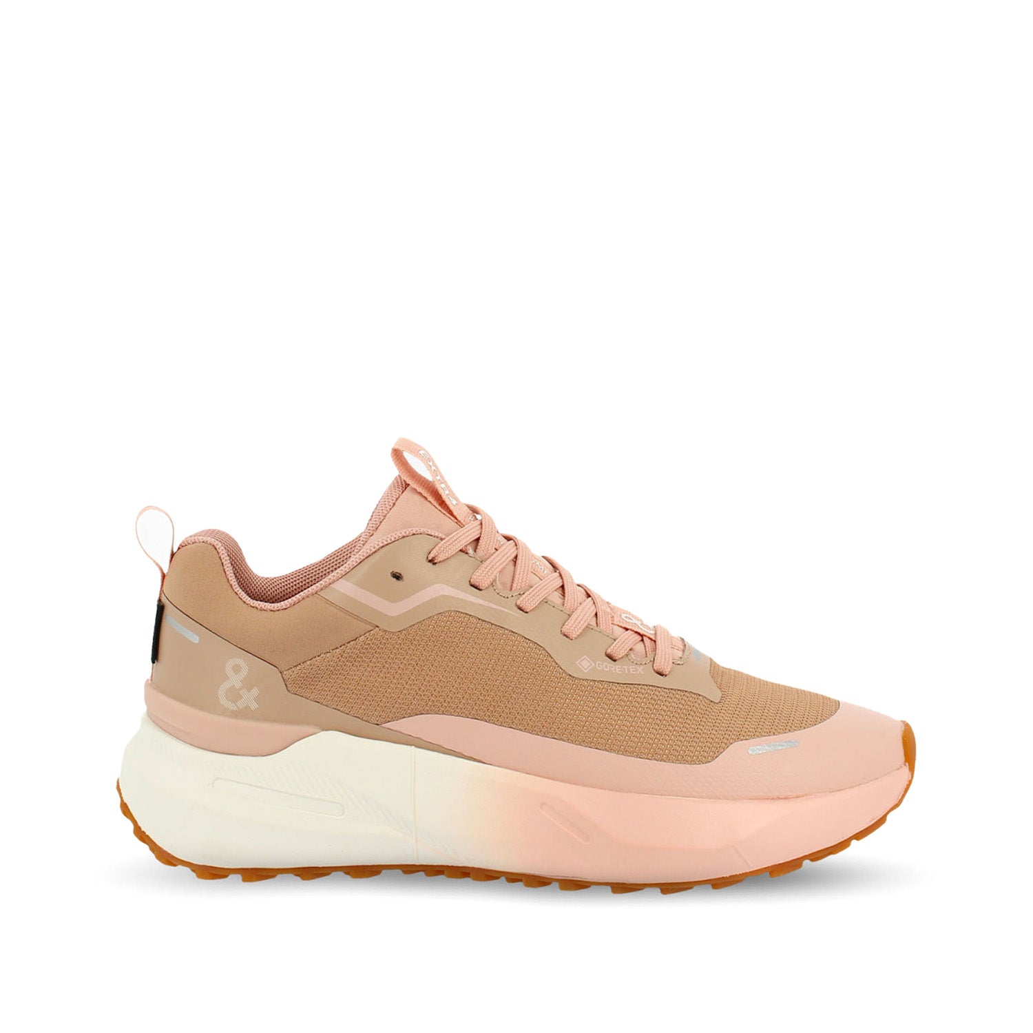 Ultrallekki i stylowe sneakersy na platformie włoskiej marki EXTR4 – beżowe, sportowe, GORE-TEX - widok z boku.