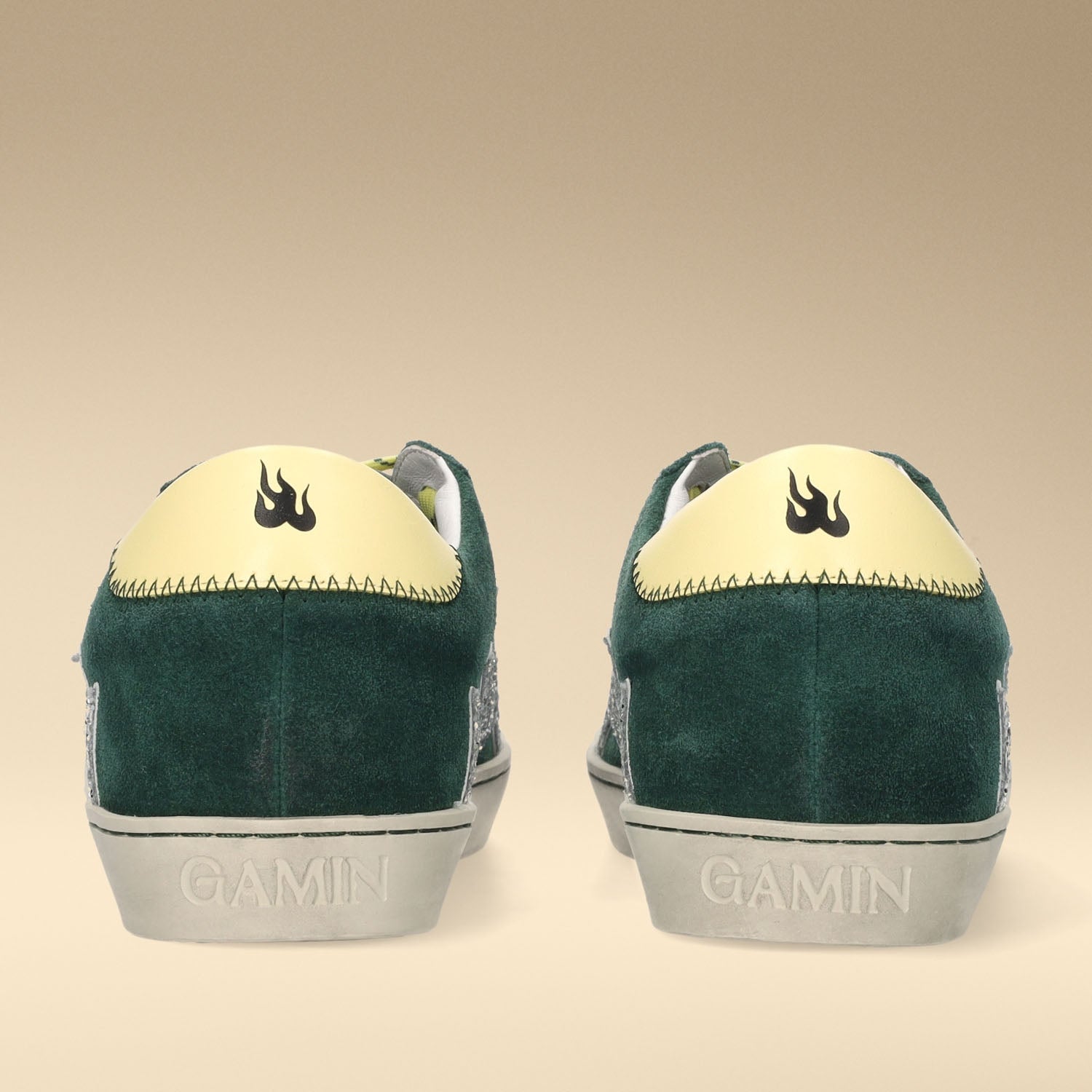 Sneakersy damskie Bibi Lou Gamin Dopamine zielone z brokatem - widok z tyłu