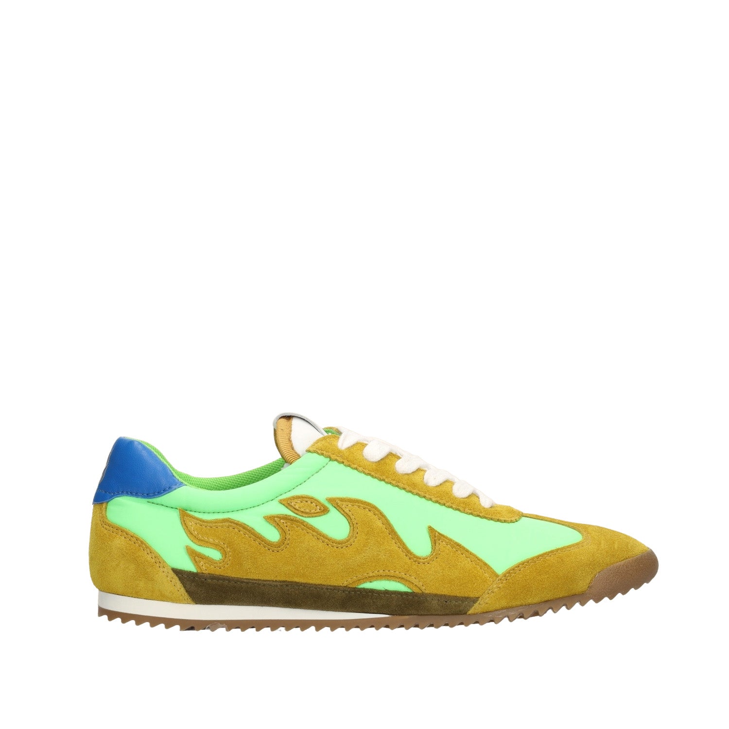 Sneakersy Gamin – zielone, skórzane, sportowe, musztardowe - widok z boku