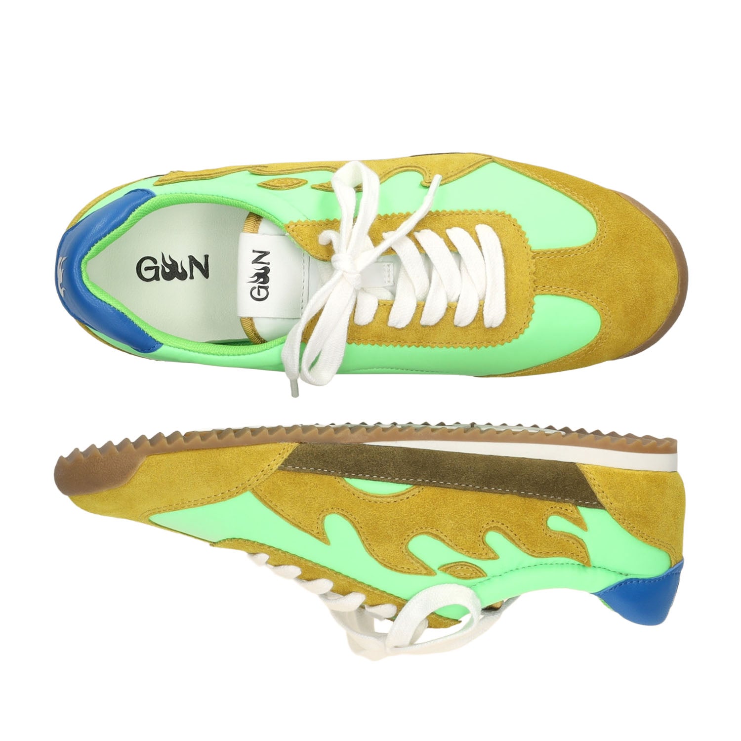 Sneakersy Gamin – zielone, skórzane, sportowe, musztardowe - widok z góry