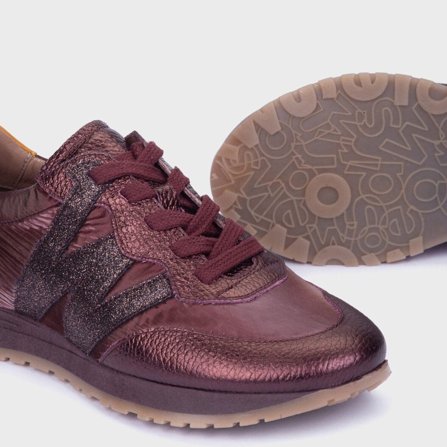 Sneakersy Wonders – bordowe, sportowe, skórzane - zblizenie
