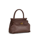 Torebka włoskiej marki Plinio Visona – brązowa, włoska, kuferek - widok pod kątem.