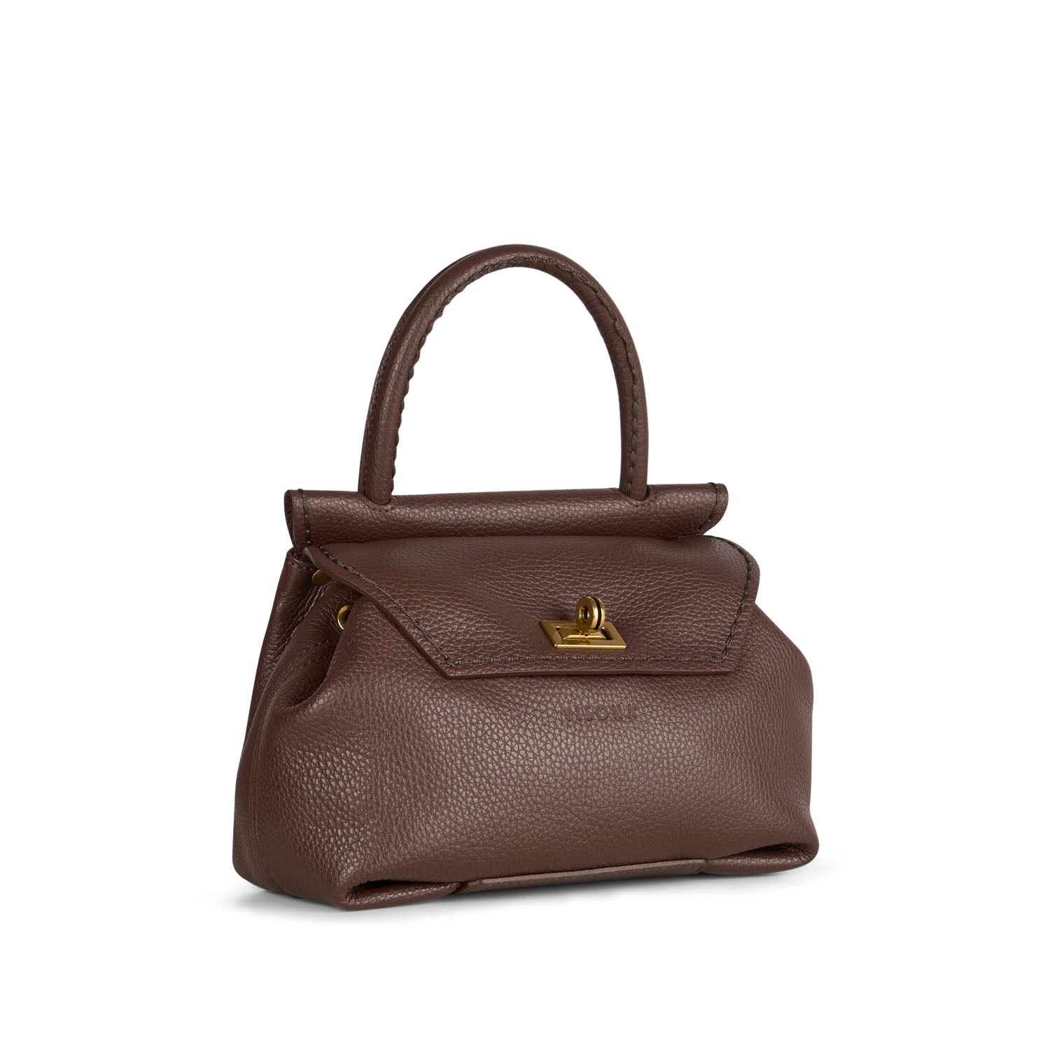 Torebka włoskiej marki Plinio Visona – brązowa, włoska, kuferek - widok pod kątem.