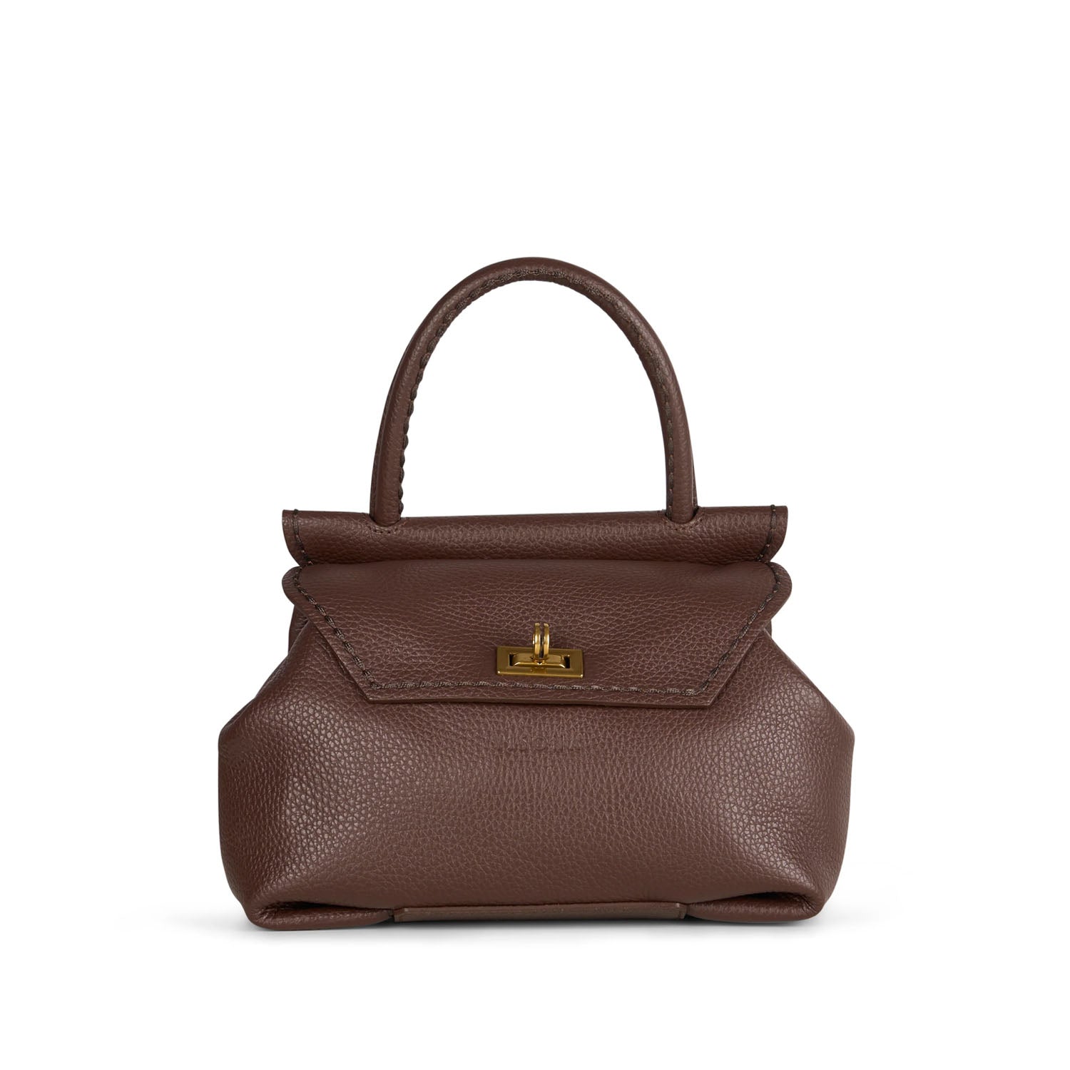 Torebka włoskiej marki Plinio Visona – brązowa, włoska, kuferek - widok z przodu.