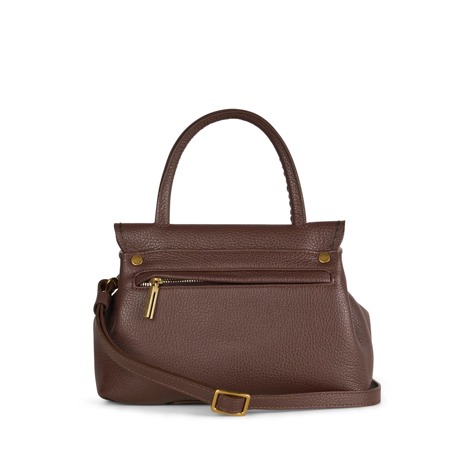 Torebka włoskiej marki Plinio Visona – brązowa, włoska, kuferek - widok z tyłu.